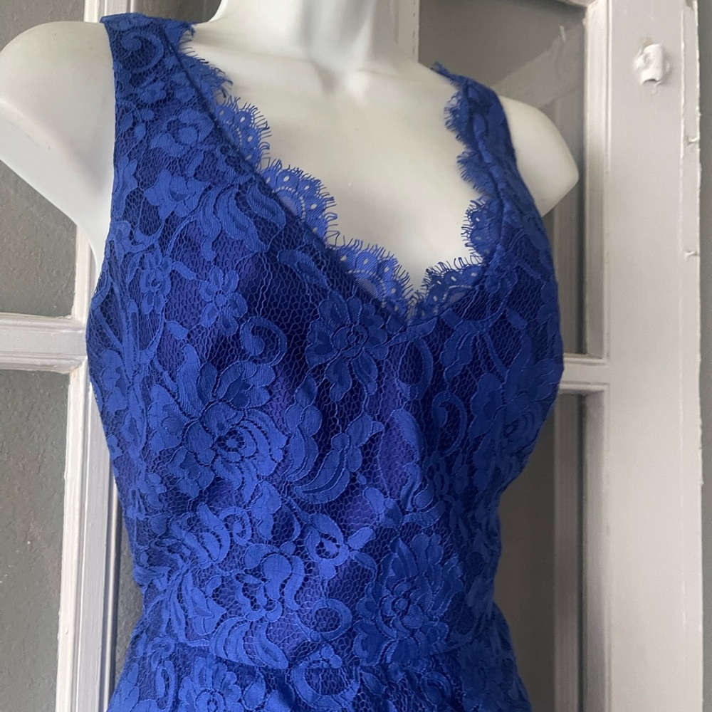 Monique Lhuillier Royal Blue Lace Midi Dress - Picture 4 of 8